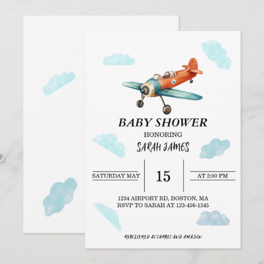 Uitnodiging voor Baby shower in de lucht (Voorkant / Achterkant)