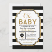 Uitnodiging voor Baby shower in zwart-wit en goud (Voorkant)