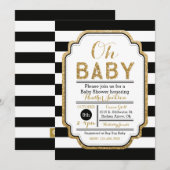 Uitnodiging voor Baby shower in zwart-wit en goud (Voorkant / Achterkant)