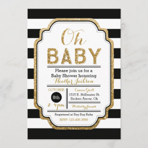 Uitnodiging voor Baby shower in zwart-wit en goud