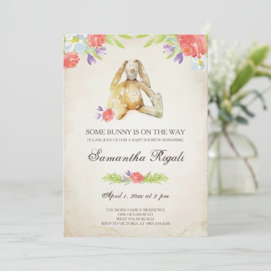 Uitnodiging voor Baby Shower ~ Konijn Uitnodiging (Staand voorkant)