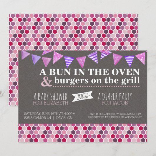 Uitnodiging voor baby shower/luierfeest (Voorkant / Achterkant)