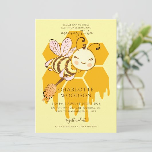 Uitnodiging voor baby shower 'Mama bijenhoning bij (Staand voorkant)