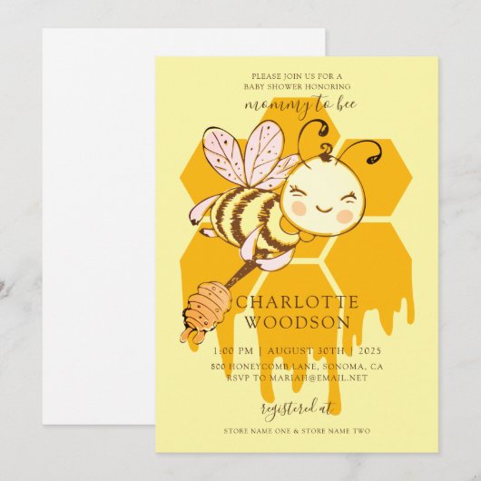 Uitnodiging voor baby shower 'Mama bijenhoning bij (Voorkant / Achterkant)