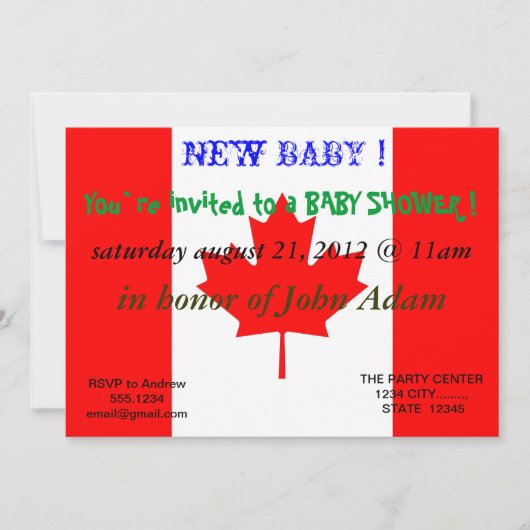 Uitnodiging voor baby shower met Canadese vlag (Voorkant)