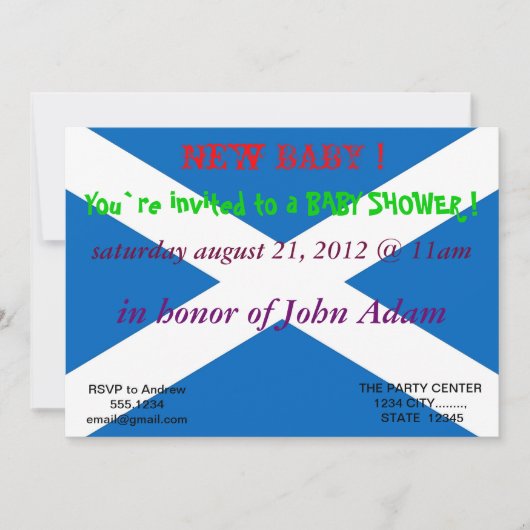 Uitnodiging voor baby shower met Flag of Scotland (Voorkant)