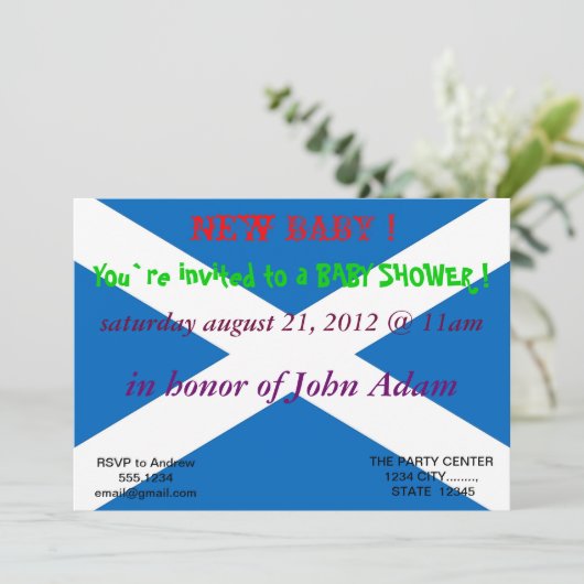 Uitnodiging voor baby shower met Flag of Scotland (Staand voorkant)