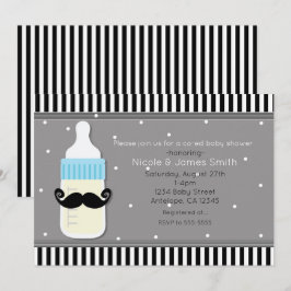 Uitnodiging voor baby shower met fles en snor mode