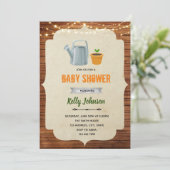 Uitnodiging voor baby shower met kleine spruitjes (Staand voorkant)