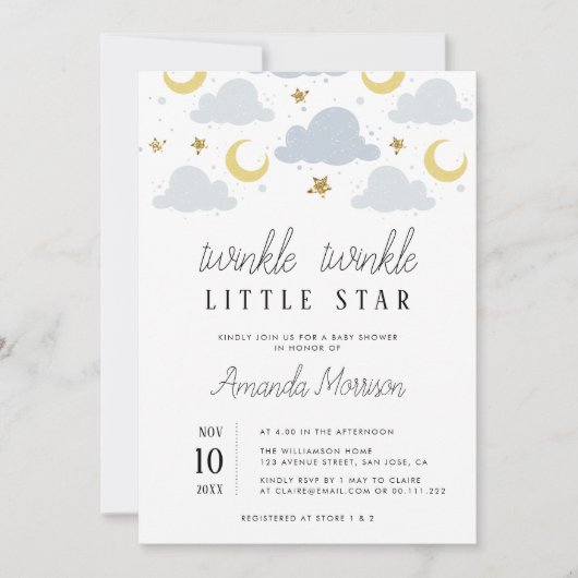 uitnodiging voor baby shower met kleine ster (Voorkant)