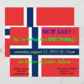 Uitnodiging voor baby shower met Noorse vlag (Voorkant / Achterkant)