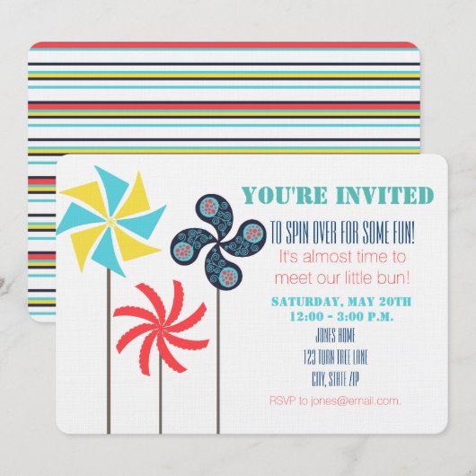 Uitnodiging voor Baby shower met Pinwheel-thema (Voorkant / Achterkant)