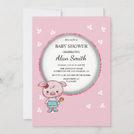 Uitnodiging voor baby shower met roze varkentje