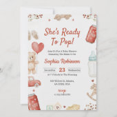 Uitnodiging voor baby shower met speelse teddybeer (Voorkant)