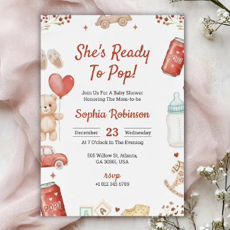 Uitnodiging voor baby shower met speelse teddybeer