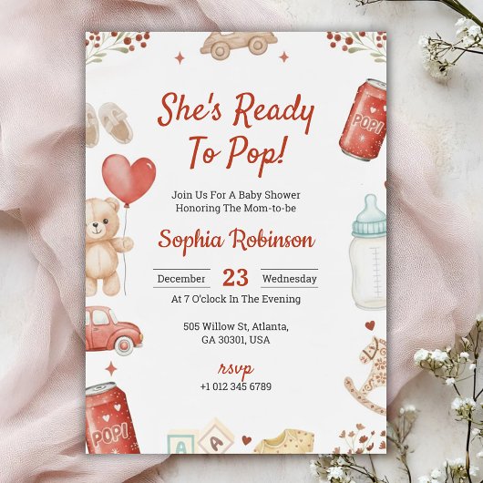 Uitnodiging voor baby shower met speelse teddybeer