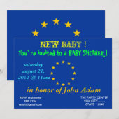 Uitnodiging voor baby shower met vlag van de Europ (Voorkant / Achterkant)