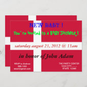 Uitnodiging voor baby shower met vlag van Denemark (Voorkant / Achterkant)