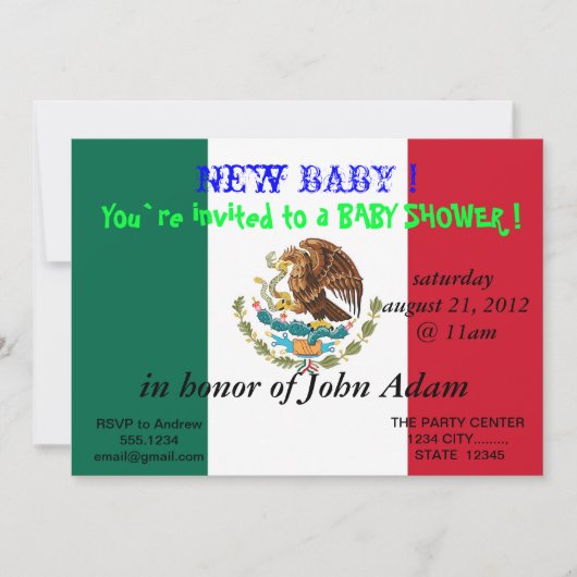 Uitnodiging voor baby shower met vlag van Mexico (Voorkant)