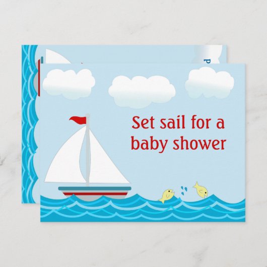 Uitnodiging voor Baby shower met zeilboot (Voorkant / Achterkant)