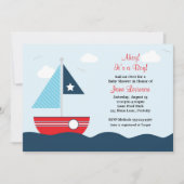 Uitnodiging voor Baby shower met zeilboot (Voorkant)