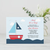Uitnodiging voor Baby shower met zeilboot (Staand voorkant)