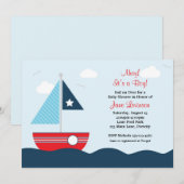 Uitnodiging voor Baby shower met zeilboot (Voorkant / Achterkant)