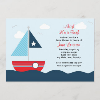 Uitnodiging voor Baby shower met zeilboot