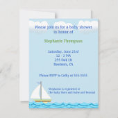 Uitnodiging voor Baby shower met zeilboot (Achterkant)