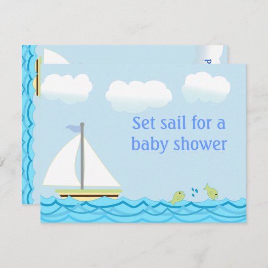 Uitnodiging voor Baby shower met zeilboot (Voorkant / Achterkant)