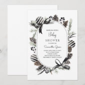 Uitnodiging voor Baby shower met zwarte kerst (Voorkant / Achterkant)