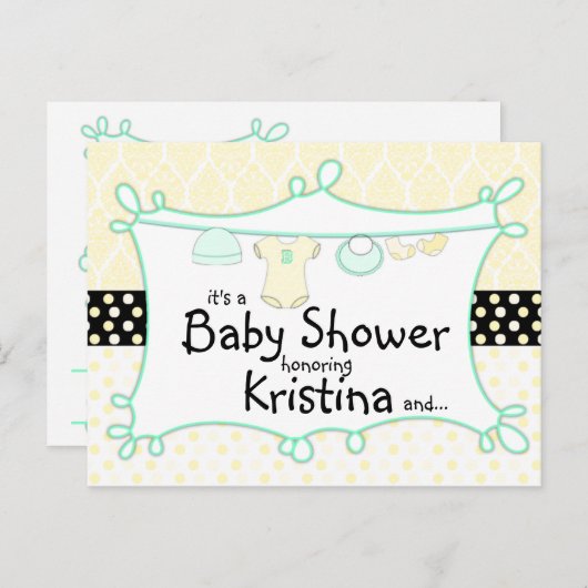 Uitnodiging voor baby shower - Onbekend geslacht (Voorkant / Achterkant)