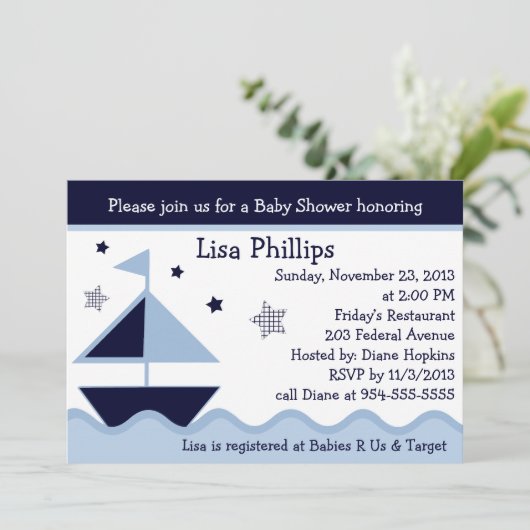 Uitnodiging voor Baby shower op zee/zeilboot/zeema (Staand voorkant)