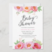 uitnodiging voor baby shower | Peony waterverf (Voorkant)