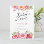 uitnodiging voor baby shower | Peony waterverf (Staand voorkant)