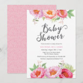 uitnodiging voor baby shower | Peony waterverf (Voorkant / Achterkant)