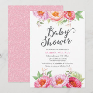 uitnodiging voor baby shower   Peony waterverf