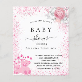Uitnodiging voor baby shower roze teddy meisje goe flyer