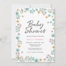 Uitnodiging voor baby shower | roze waterverf bloe