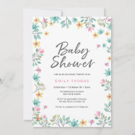 Uitnodiging voor baby shower | roze waterverf bloe