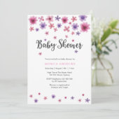 uitnodiging voor baby shower | Roze waterverf flor (Staand voorkant)