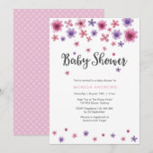uitnodiging voor baby shower | Roze waterverf flor (Voorkant / Achterkant)