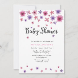 uitnodiging voor baby shower | Roze waterverf flor
