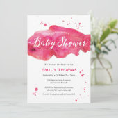 Uitnodiging voor baby shower | roze waterverf spla (Staand voorkant)