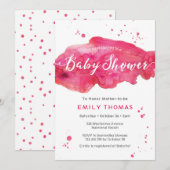 Uitnodiging voor baby shower | roze waterverf spla (Voorkant / Achterkant)