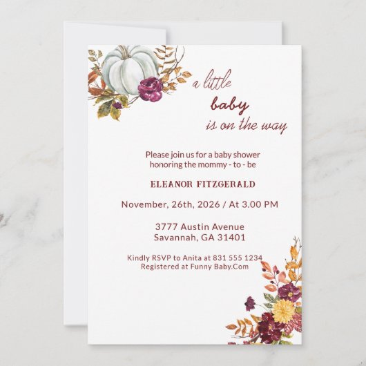 Uitnodiging voor Baby shower Rustic. (Voorkant)