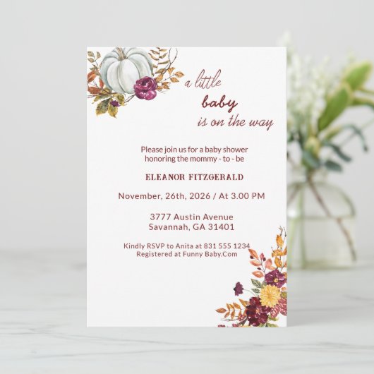 Uitnodiging voor Baby shower Rustic. (Staand voorkant)