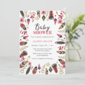 uitnodiging voor baby shower | Tribal boho feather (Staand voorkant)