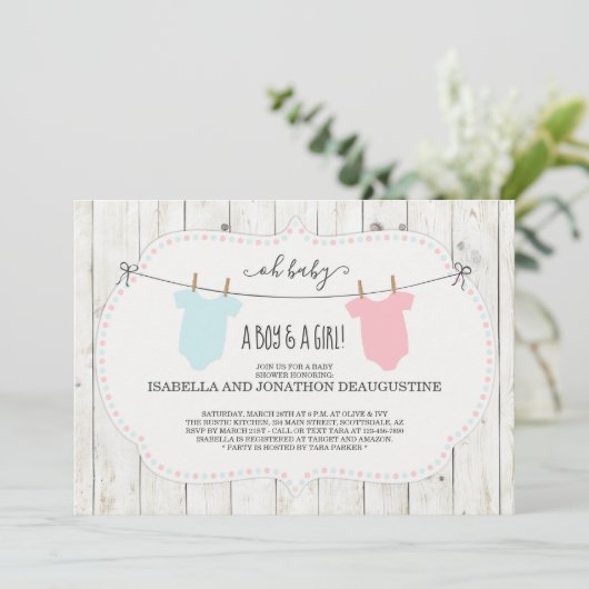 Uitnodiging voor Baby shower uit te zenden voor tw (Staand voorkant)