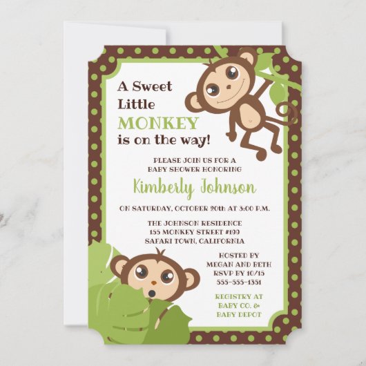 Uitnodiging voor Baby shower van apen (Voorkant)